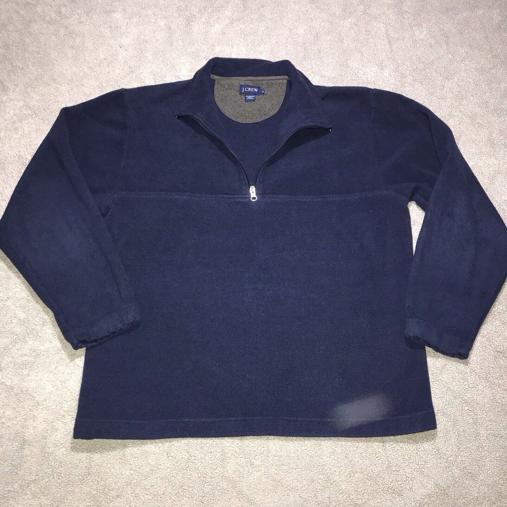 J. Crew Fleece Sweater Men's 1/4 Zip Pullover Sweatshirt Navy Size Medium